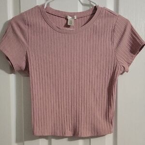 Bozzolo Pink Ribbed Crop T-Shirt